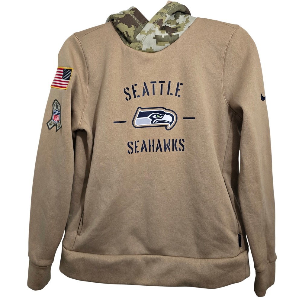 Nike Seattle Seahawks Salute to Service Hoodie Tan Camo AT7936-297 Mens Medium